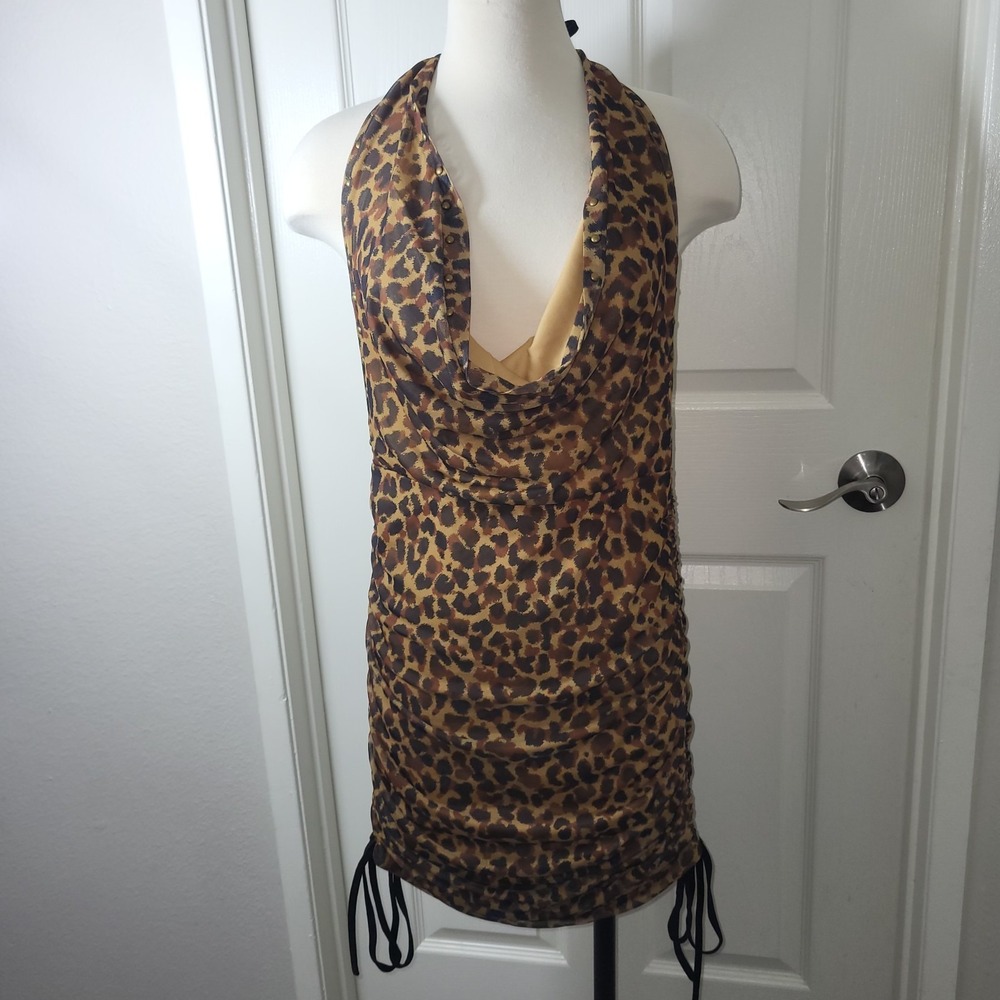 New! Fashion Nova Mesh Mini Dress Leopard Print Open Back Dress Size M - Picture 2 of 11